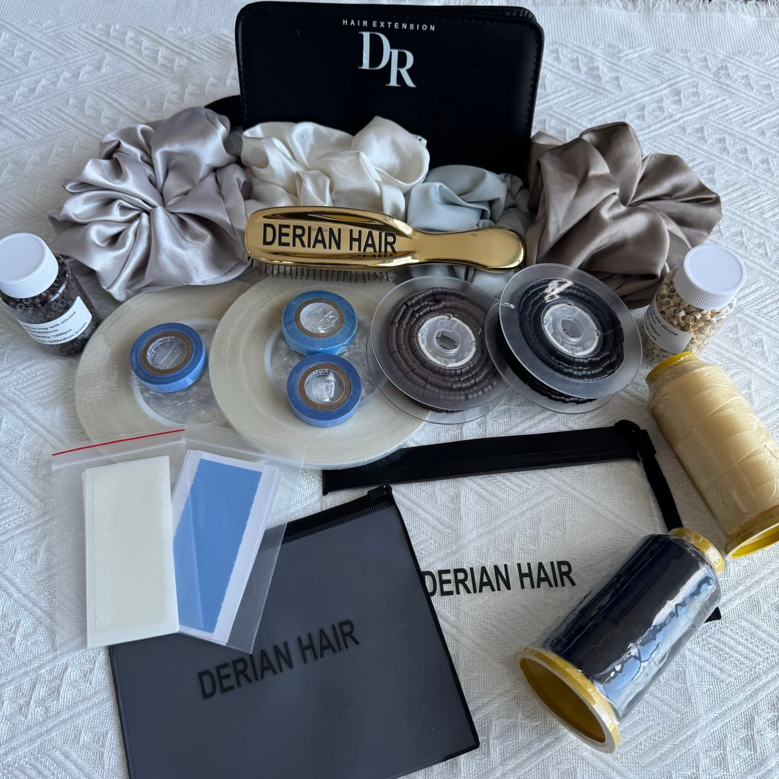 Branded private-label accessory kit with tools, tape and presentation pouch