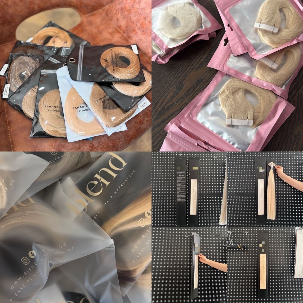 Examples of custom pouches and boxes for hair extensions